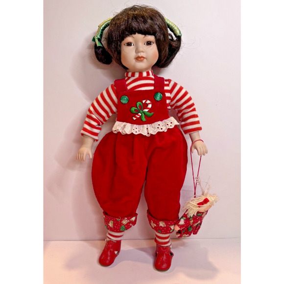 Marian Yu Designs Porcelain Doll Cute Asian Girl Christmas Outfit 555/2509 - Picture 1 of 15